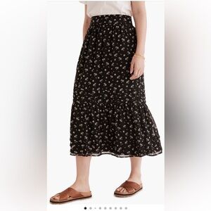 NWOT Madewell Kusama Tiered Pleated Maxi Skirt In Ditsy Floral True Black